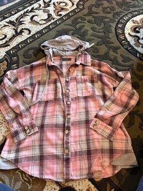 Pink Plaid Hooded Flannel Shirt